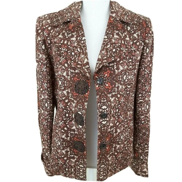 Peck&Peck Weekend~Women's Sz 8~Bronze Rust Ethnic Tribal Print Fall Jacket Linen - Picture 1 of 8